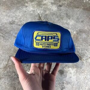 Vintage CAPS Auto Parts Stores Snapback Trucker Hat‎ Blue Yellow Adjustable OSFM